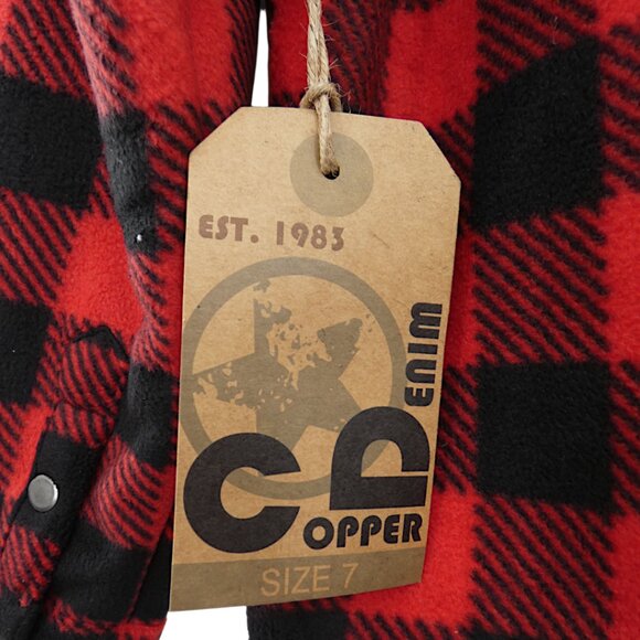 Copper Denim Kids Sherpa Lined Red Buffalo Plaid Shacket Cozy Cabincore Size 7 - Picture 8 of 9
